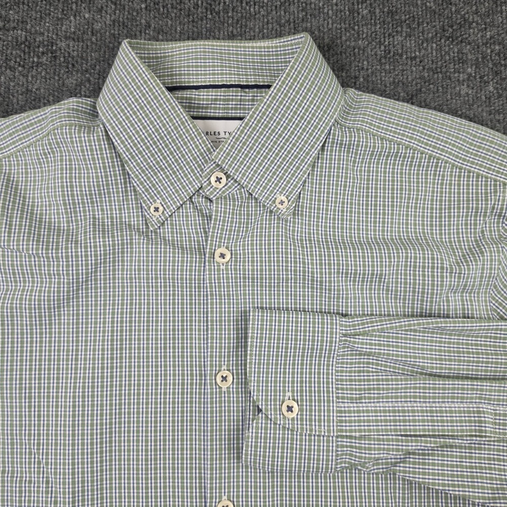 Charles Tyrwhitt Extra Slim Fit Dress Shirt Men's 16/33 Non-Iron Green Button Up